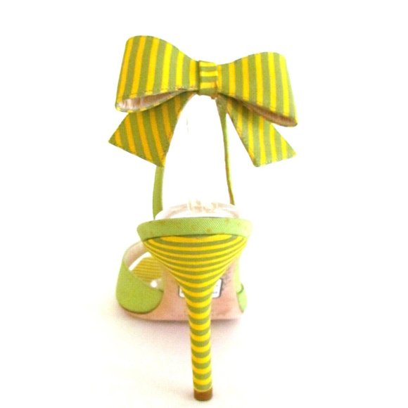 Kate Spade Yellow Green Stripes Polka Dot Bow Designer High Heel Sandal's 8.5 M - Picture 1 of 15